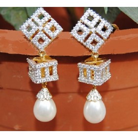 Diamond Pearl Drop Earrings